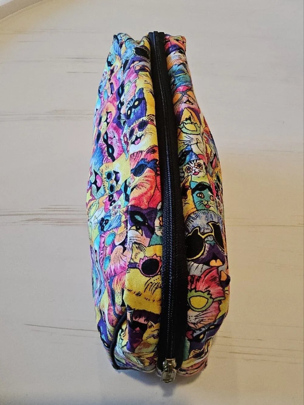 Trina Large Multicolor Cat Print Cosmetic accessories Bag Zip closure